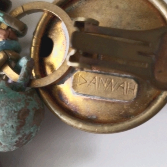 Dannah Designer Dangling Clip On Copper Brass Patina Link Handmade Earrings - Picture 5 of 16